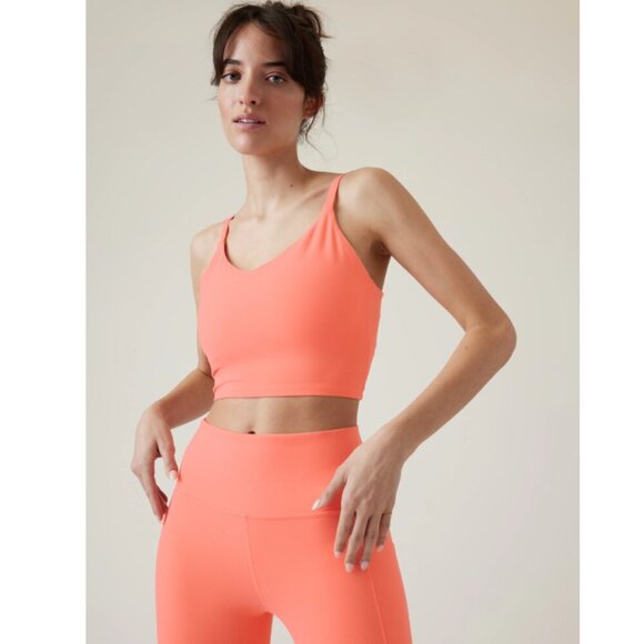 Athleta | Elation V-Neck Longline Sports Bra D-DD In Coral Orange - Picture 15 of 16